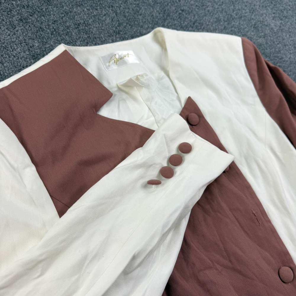 Apart Blazer 10 Brown White Colorblock Asymmetrical Button Front Longline Womens